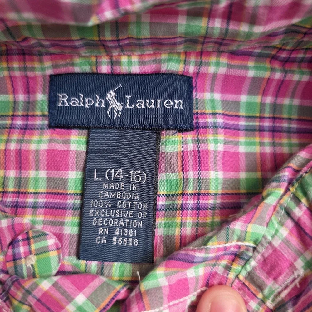 Ralph Lauren Shirt Boys Youth Large 14/16 Colorful Plaid Long Sleeve Button Down